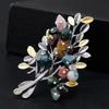 Fashion Creative Tree Shaped Natural Colored Stone Brooch Simple Elegant Alloy Breastpin