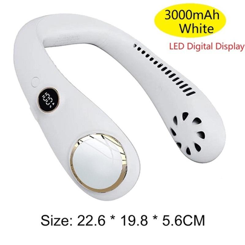 Ventilator portabil de gât cu LED, 3000 mAh, pentru răcire cu aer vara, fără elice, pentru sporturi în aer liber, călătorii, purtabil, cu bandă de gât USB, ventilatoare de gât suspendate