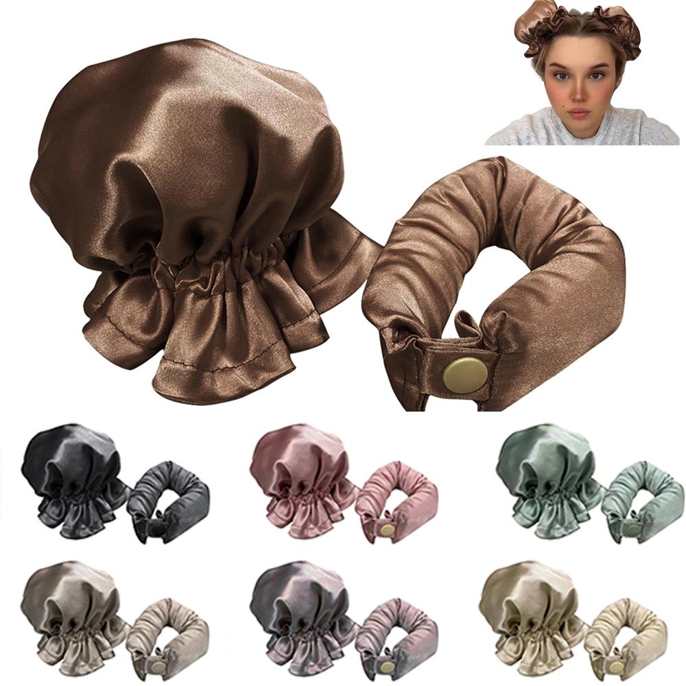 

4шт розовый твердый набор инструментов для завивки волос с шелковой лентой, щипцы для завивки волос, безтепловой формирователь волны