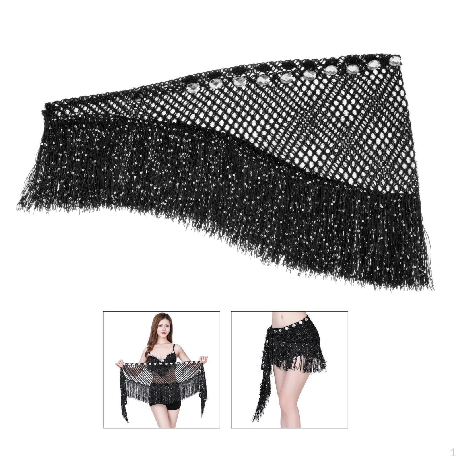 

Пояс-шарф для танца живота с кисточками чёрный