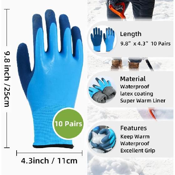 10 Pairs Waterproof Winter Work Gloves for Men and Women, Freezer Gloves for Outdoor Cold Weather Work Below Zero, Waterproof Garden Gloves for