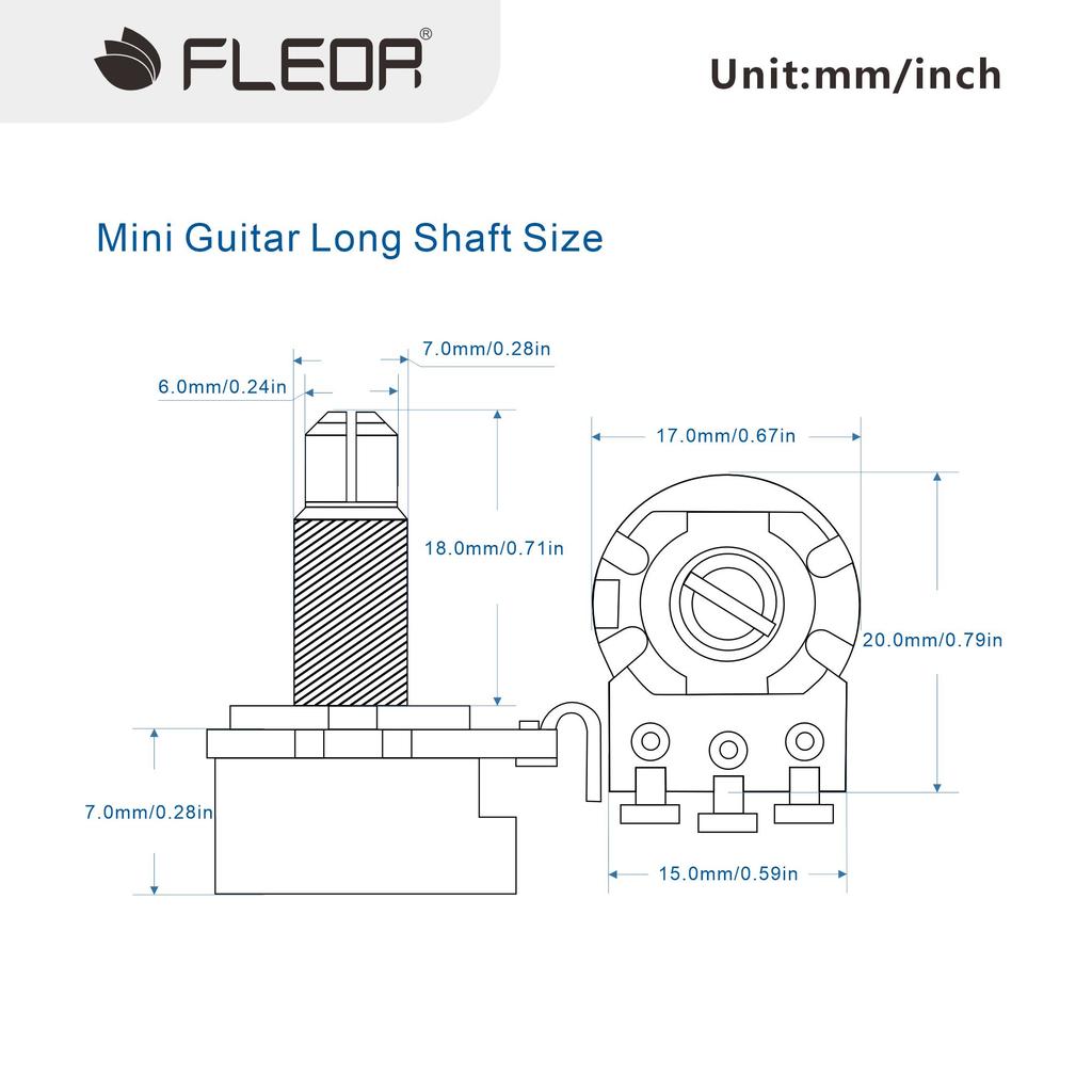 FLEOR 12PCS 18-spline Mini Potentiometers Guitar Pots 500K /250K Long / Short Shaft Choose Electric Guitar Parts