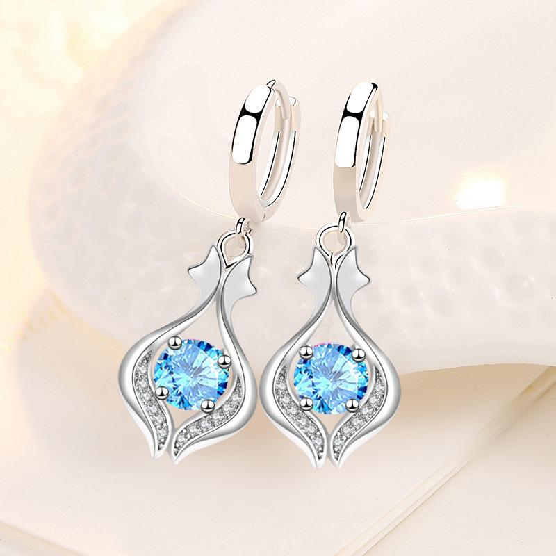 Water Drop Medium Length Earrings for Women Temperament Blue Crystal Women Earrings Engagement Wedding Gifts Jewelry Accessories