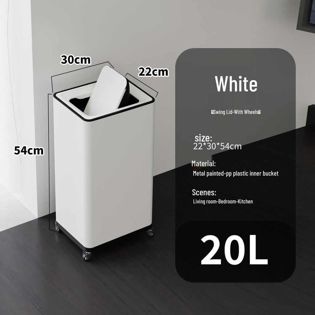Einfacher Moderner Edelstahl-Mülleimer mit Rädern – Vertikaler Klappdeckel, Quadratisches Design für Küche & Wohnzimmer