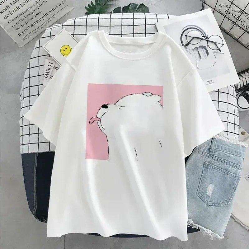 Women T-shirt Kawaii Little Bear Print Short Sleeve Sporty TShirt FeUnisex Harajuku Summer Japanese Anime Cartoon Oversized TShirt Unisex