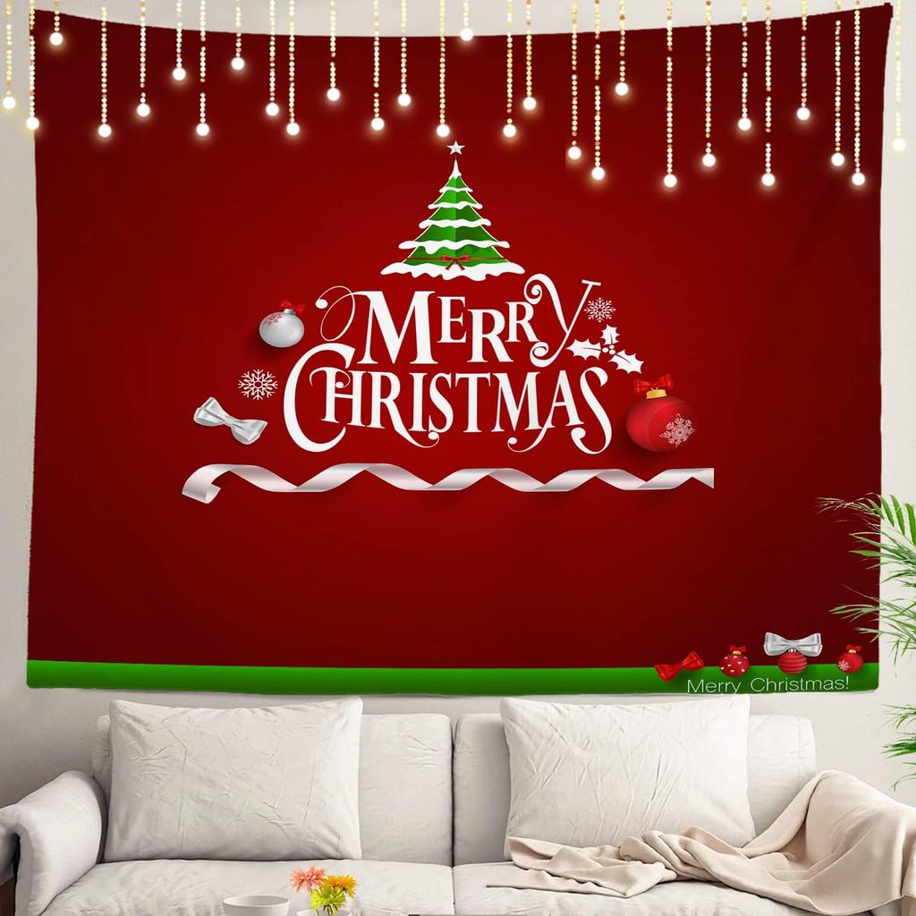 Christmas Wall Tapestry, Tree Wall Hanging Large Tapestry Decoration Polyester Fiber White Hem Around for Dorm Room Bedroom