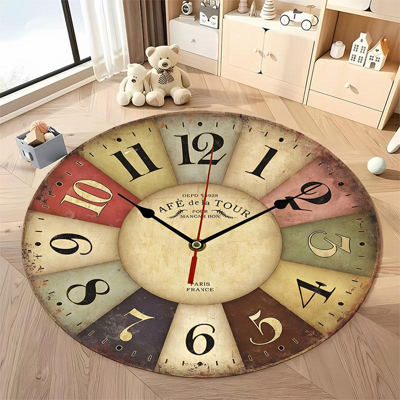 Ships the next day! French-style vintage wall clock theme rug round carpet for home sofa bedroom, gift mat 60cm