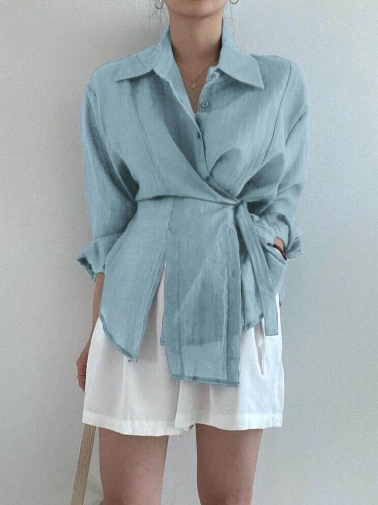 Lose Langarm Bluse Frauen Kleidung Unregelmäßigen Weißen Sonnencreme Shirt Frauen 2023 Mode Lässig Taste Shirts Tops 15674