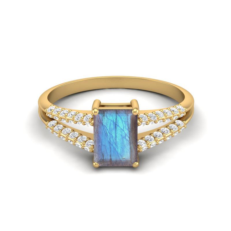 

7X5MM Octagon Labradorite Gemstone 925 Sterling Silver Gold Plated Solitaire Split Shank Women Wedding Ring 6 жовтий