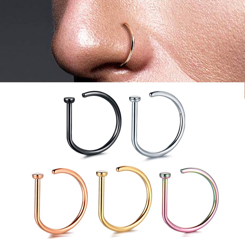 Fake Nose Ring Hoop Lip Labret Ring for Women Non Pierce Hoop Nose Ring Septum Hoop Ring Tragus Rook Ring Non Piercing Jewelry