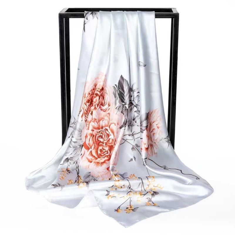 Simulation Silk Scarf Spring and Summer Versatile Sunshade 90 Square Scarf Painted Pearlescent Color Ding Women's Square Scarf Silk Scarf