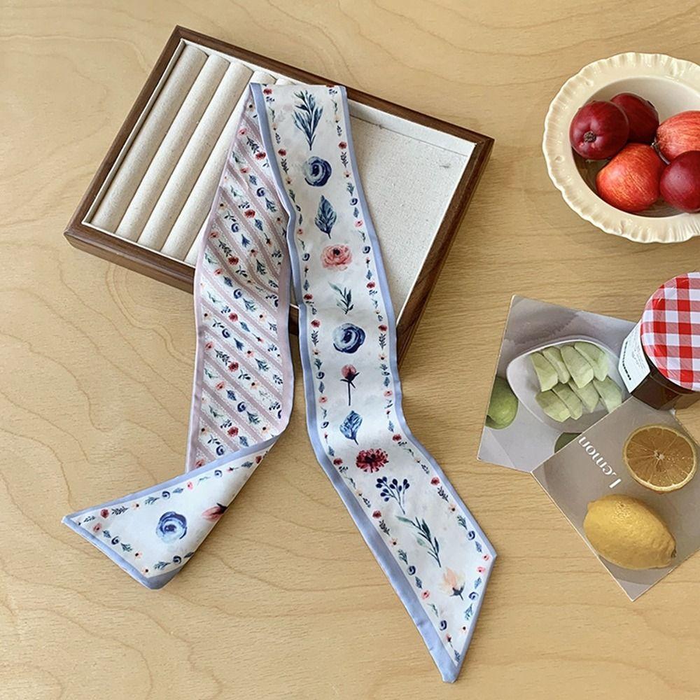 Retro Floral Scarf Ribbon Long Scarves Luxury Scarf Headband  Dress Decor