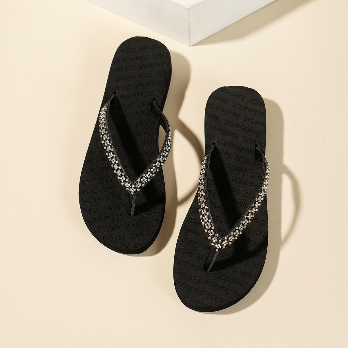 Women s Rhinestone Summer Sandals - Breathable Non-Slip Beach Flip-Flops 37