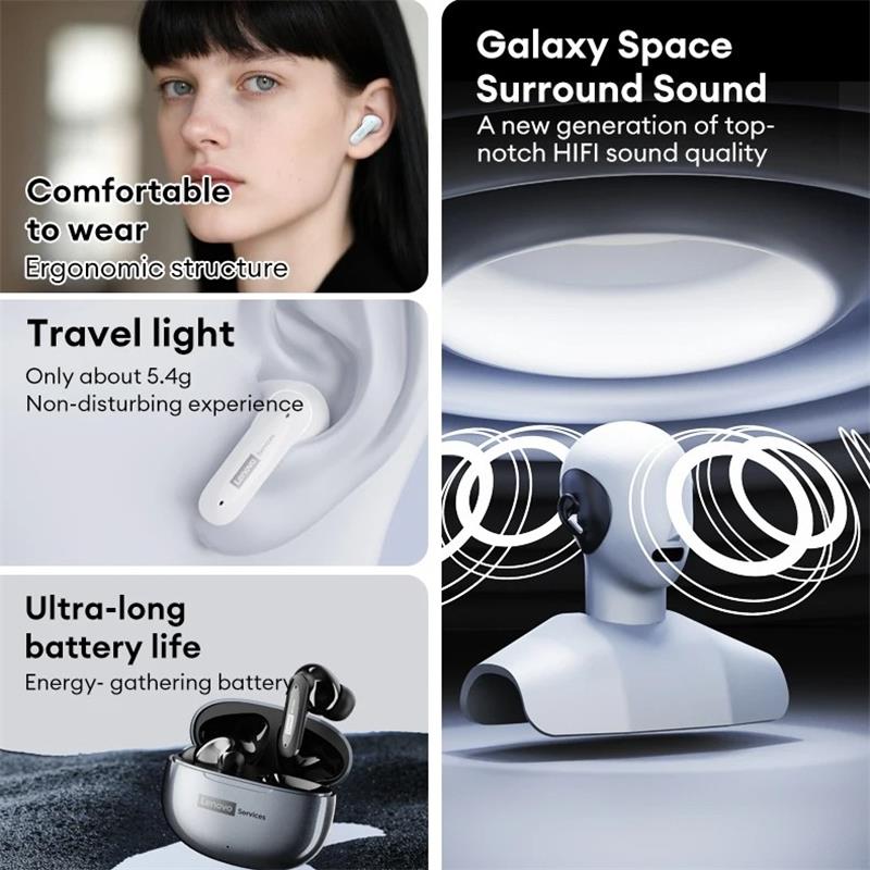 Original Lenovo LE202 Wireless Bluetooth 6.0 Earphones AI Call Noise Cancellation Sound Quality Headphone Long Battery Life Earbuds