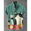 Nuova Maglia Casual da Uomo Nuova Arte Stampa 3D Carino Gatto Alta Qualità Lino Manica Corta Top