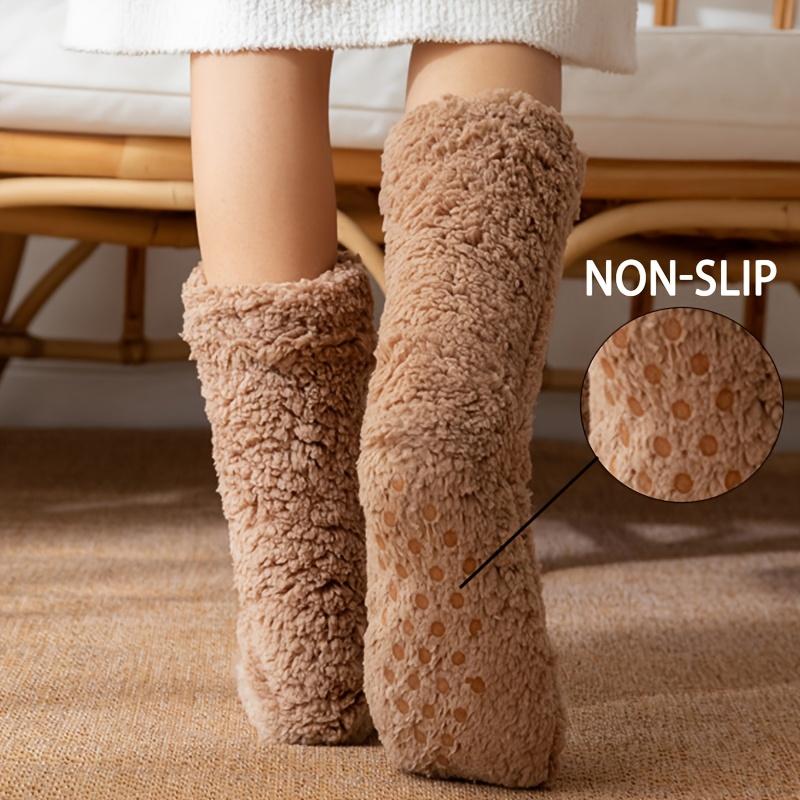 Fuzzy Socks for Women Warm Plush Slipper Socks with Grips Fleece Lined Cozy Winter Home Indoor Hospital Christmas Gift Socks