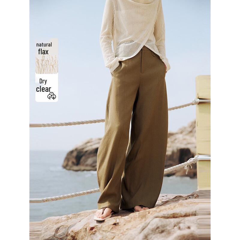 ELLE Women s High-Waist Wide-Leg Linen-Blend Pants S