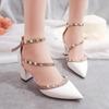 Fashion Rivet Pointed Toe White Sexy Women's Shoes Summer 2024 Buckles Sandals for Woman High Heels Party Weddings Footwear Thick Heel H