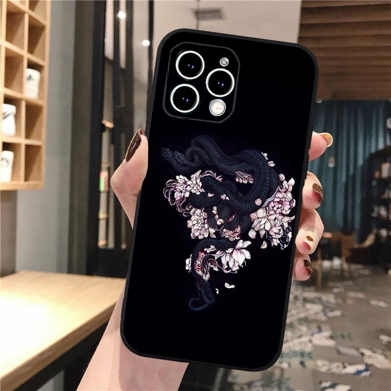 

Чехол для телефона с рисунком змеи и цветка для iphone 15 14 Pro Max 13 12 11 Pro Max XSMax XR 12 13 mini 14 Plus iPhone 12