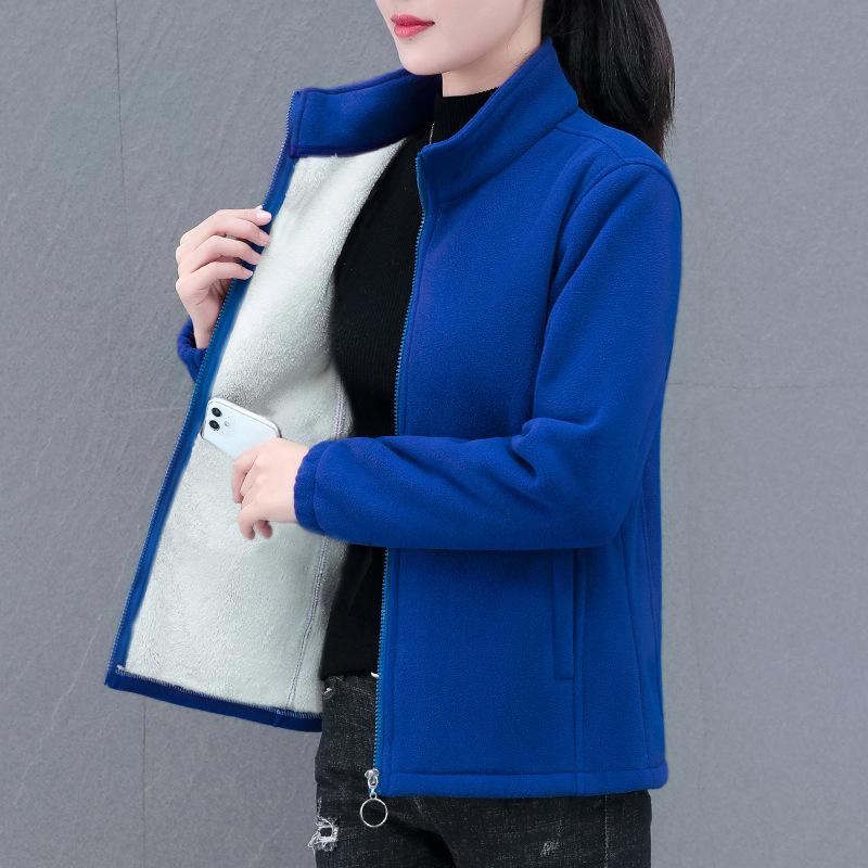 Warm Fleece Casual Stand Up Collar Sports Jacket for Women's Spring and Autumn Short Jacket