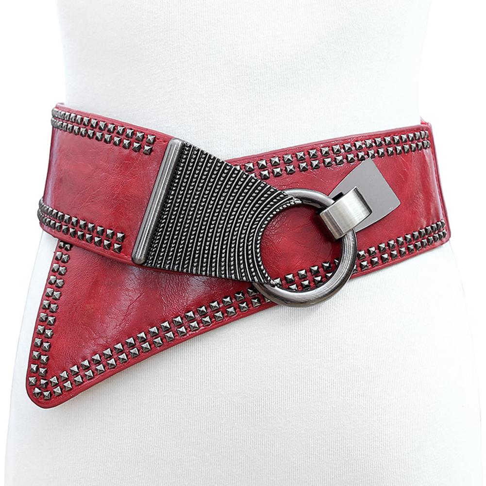 Women Girls Fashion Elegant Elastic Stretch Widen Band Rivet Oblique Lap Waist Belt Corset