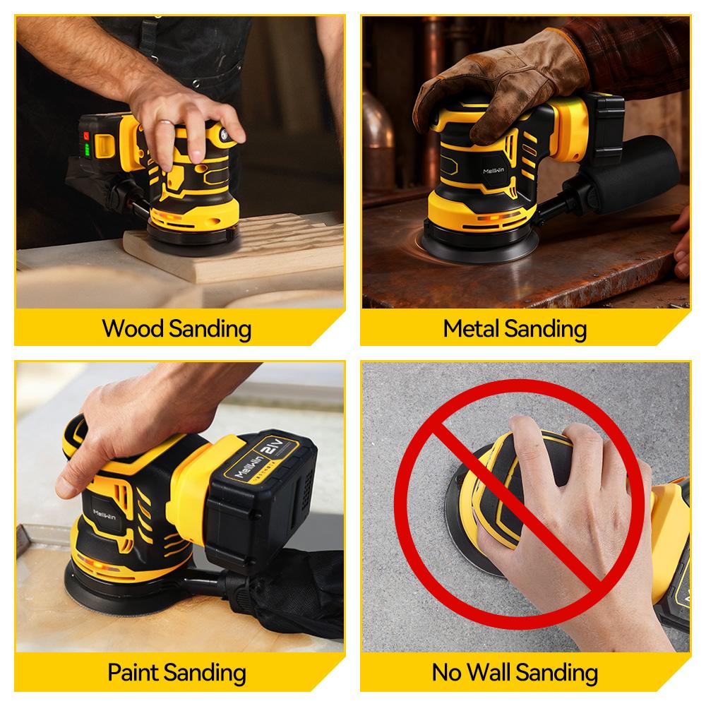 MELLWIN Cordless Electric Orbital Sander 3 Speeds Adjustable Woodworking Sanding Polishing Machine For Makita 18V Battery Pin