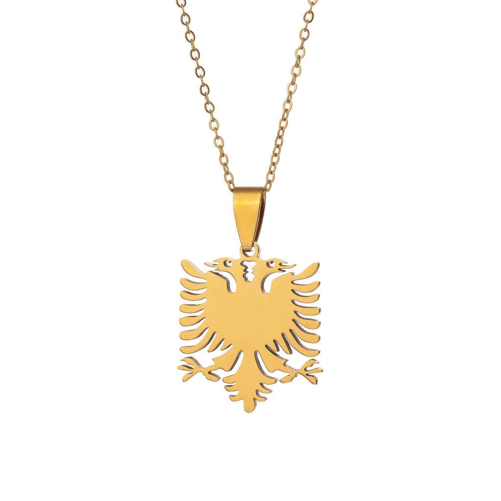 TOHM Unisex Double Eagle Pendant Necklace - Stainless Steel Albanian Eagle Design