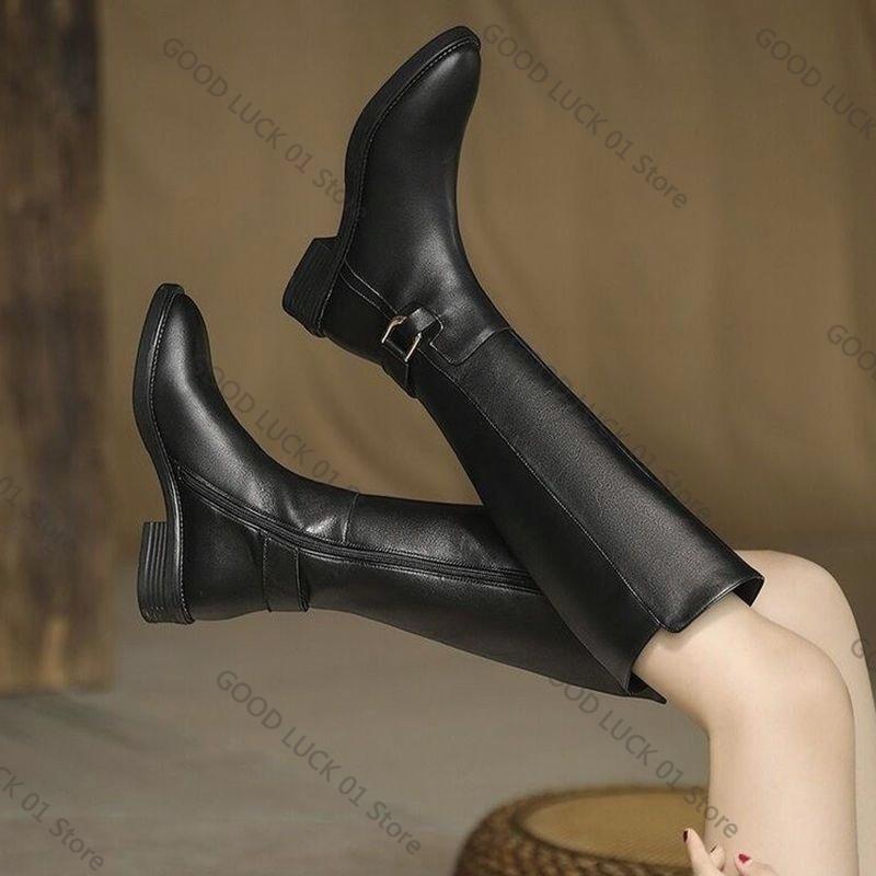 Fashion 2025 Autumn Winter Low Heel Women Knee High Boots Fashion Side Zippers Long Booties Zapatos De Mujer