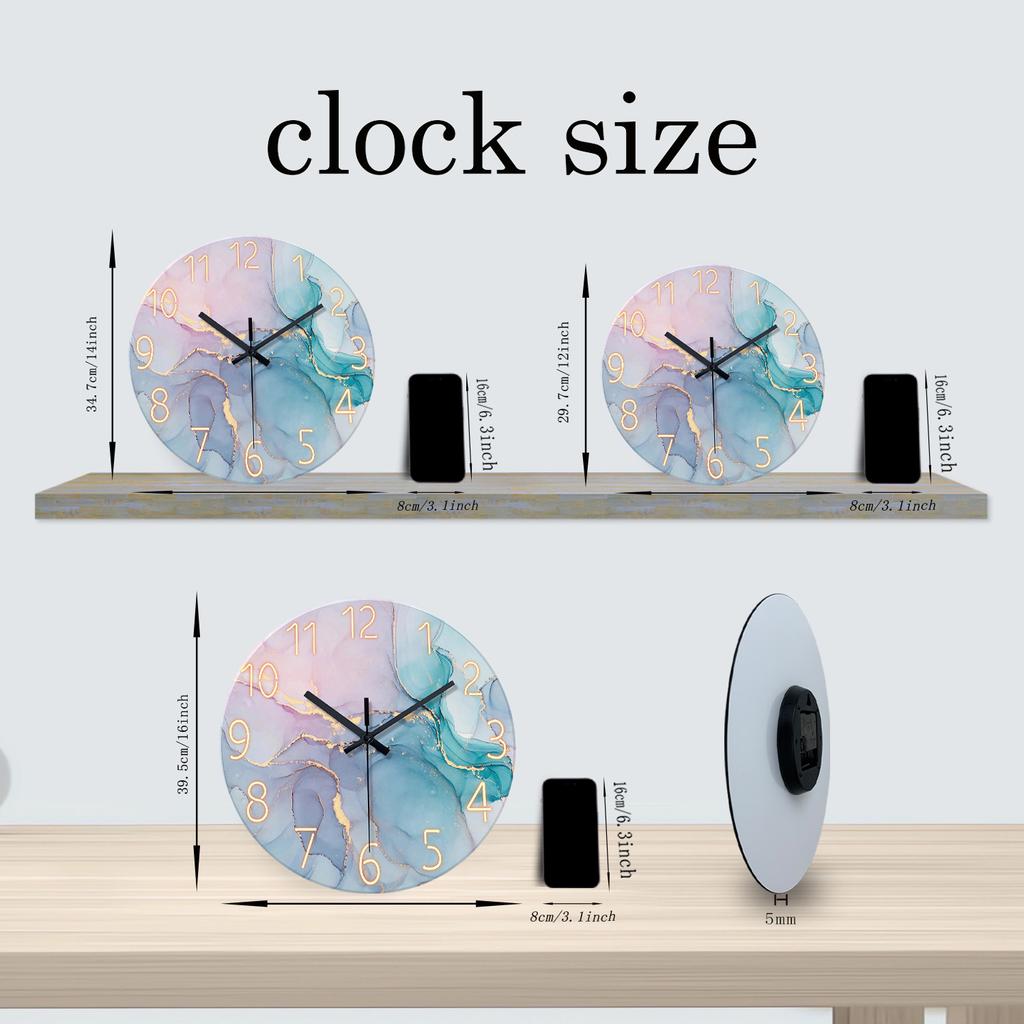 Modern Fashion Marble Texture Pattern 4mm Thickeneded Tempered Glass Wall Clock Wall Clock Silent Quartz Clock (Without Battery)