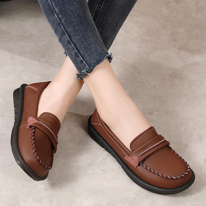 Leather Wedge Women Flats Fashion Black Women Shoe Slip On Women Casual Shoes Moccasins Tenis Chaussure Femme Plus Size