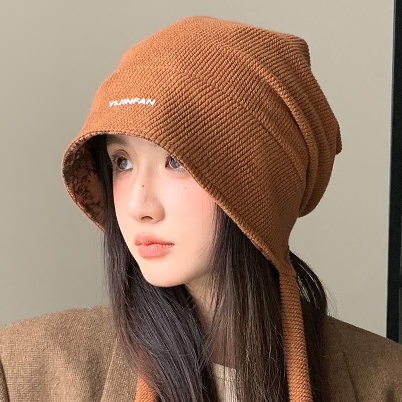 Korean Tie Dyed Double Sided Wear Pile Hat Casual Windproof Head Hat Autumn and Winter Versatile Hat for Women Showing Their Faces Small Cold Hat New