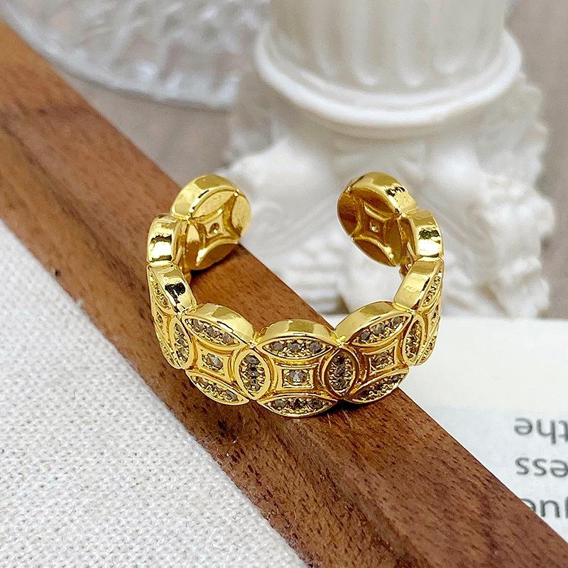[Gaocai Gold Pattern] Get Rich Soon, Copper Coins Are Transferred, Lucky Opening Rings, Exquisite Retro High-End Rings, Women