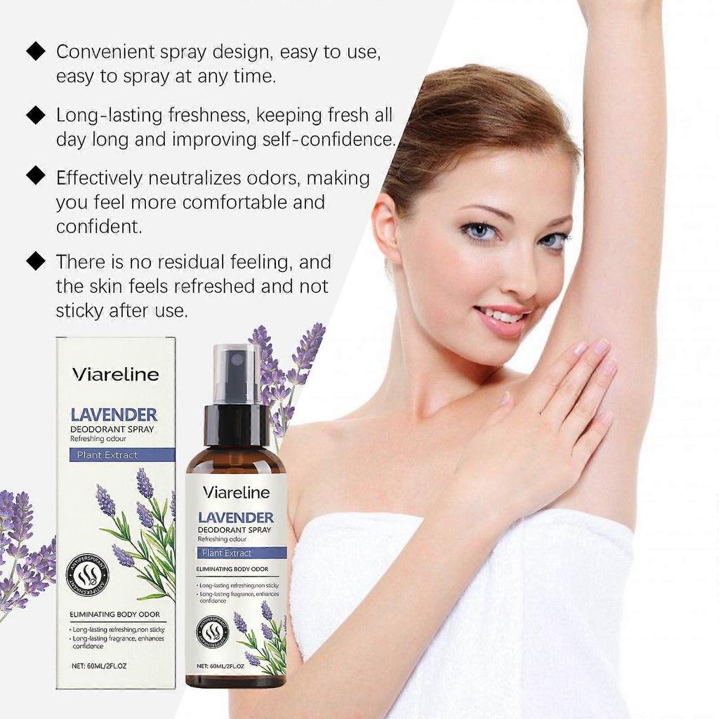 Lavender Deodorizing Spray - Natural Body Refreshing Fragrance, 60ml, Soothing & Non-Irritating