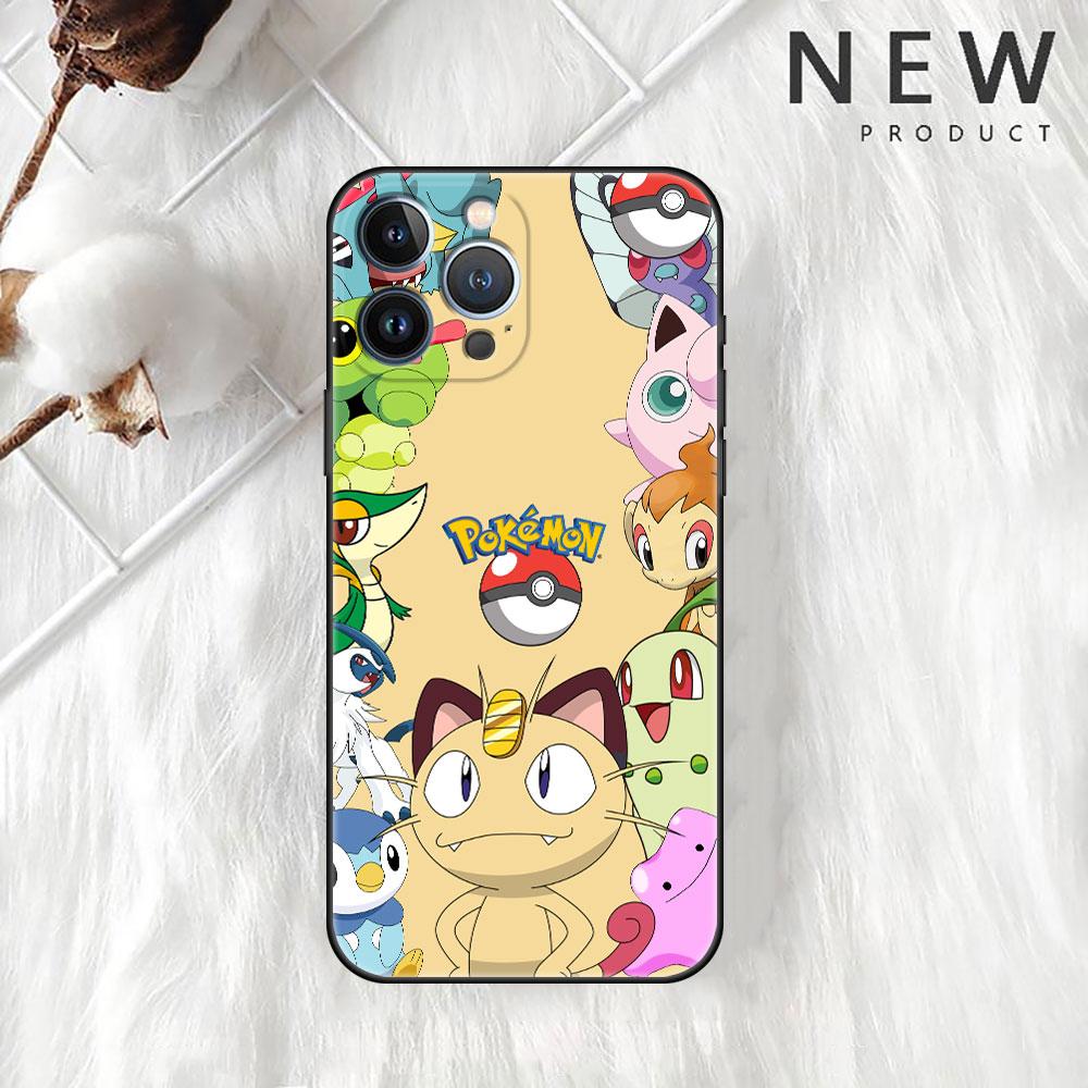 כיסוי לאפל אייפון 11 13 14 12 פרו 7 פלוס XR X XS מקס 6 6S 13 פרו מקס סיליקון שחור פונדה לטלפון פיקה פוקימון חמוד