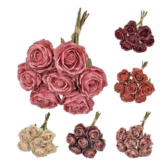 7 Bündel künstliche Rosen, Retro-Rosen mit Stielen für Tischvase, Braut-, Hochzeits- und Heimdekoration
