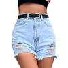 Women's Fashion Casual High Waist Torns Solid Color Jeans Shorts