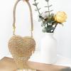 Mini Heart Chain Evening Bag with Diamond-Inlaid Stones