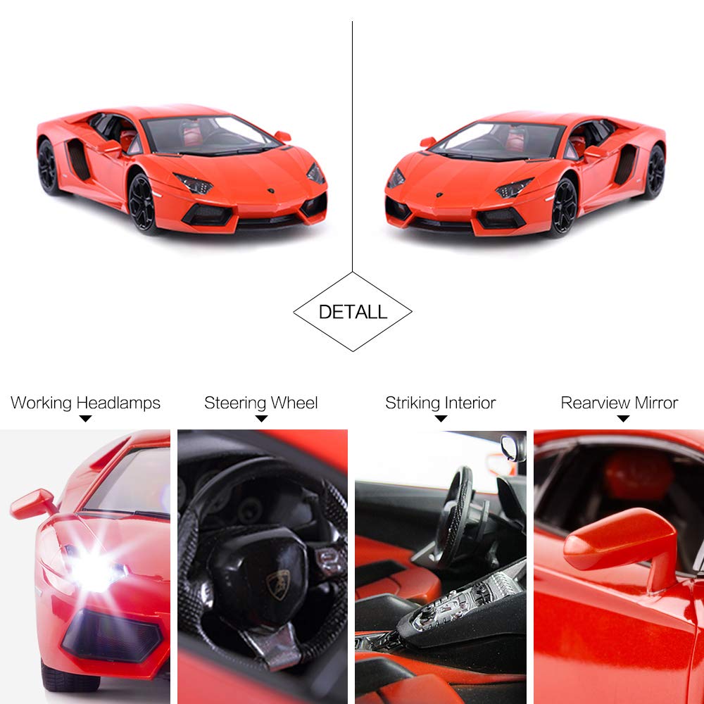RASTAR Lamborghini RC Toy Lamborghini Aventador Remote Control Car with Illuminating Headlights and Car, Car, 114 LP700-4 Taillights, Orange, 2.4GHz