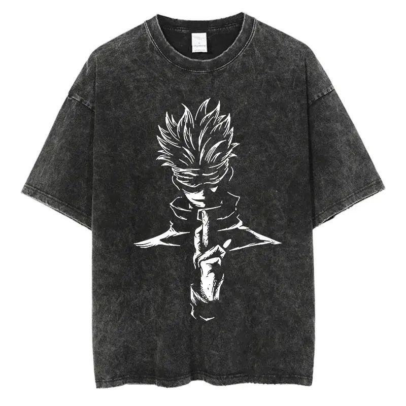

Vintage Washed Anime Graphic T Shirts Man Women Short Sleeve Tops Tees Summer Casual Harajuku Y2k Clothes 3XL