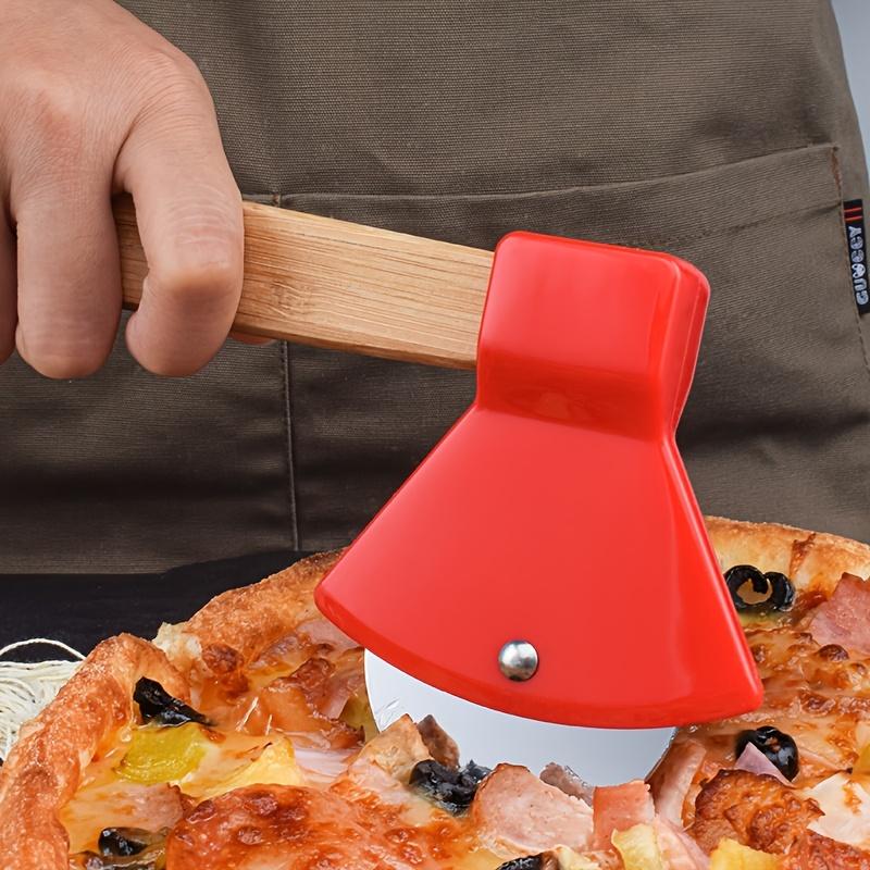 1pc Sleek Design, Stainless Steel Axe-Shaped Pizza Cutter, Wheel Slicer with Wooden Handle, Multifunctional Kitchen & Restaurant Baking Tool