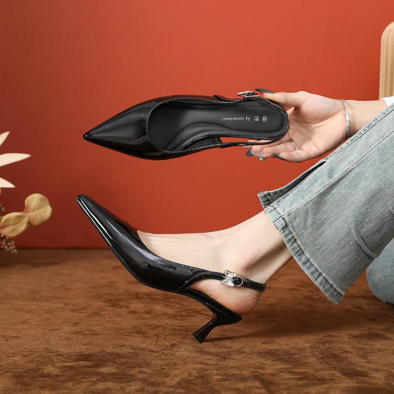 2025 New Women Slingback Block Heel Sandals 5cm Green Solid Color Court Shoes Summer Outdoor Dressy Outfit