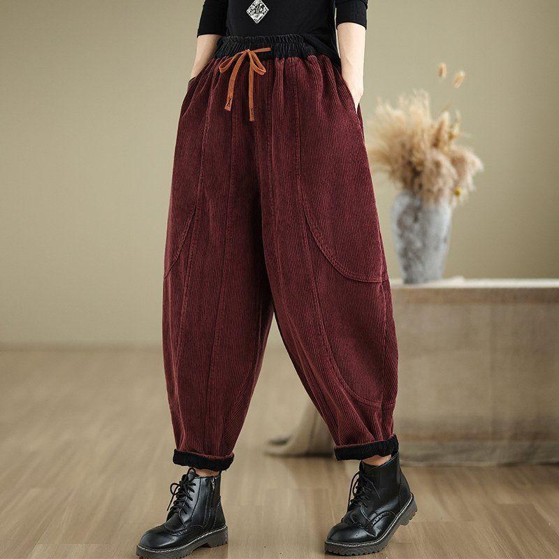 Corduroy Lantern Pants Women's Loose Casual Harem Pants Female Casual High Waist Loose Trousers Female 2025 Autumn