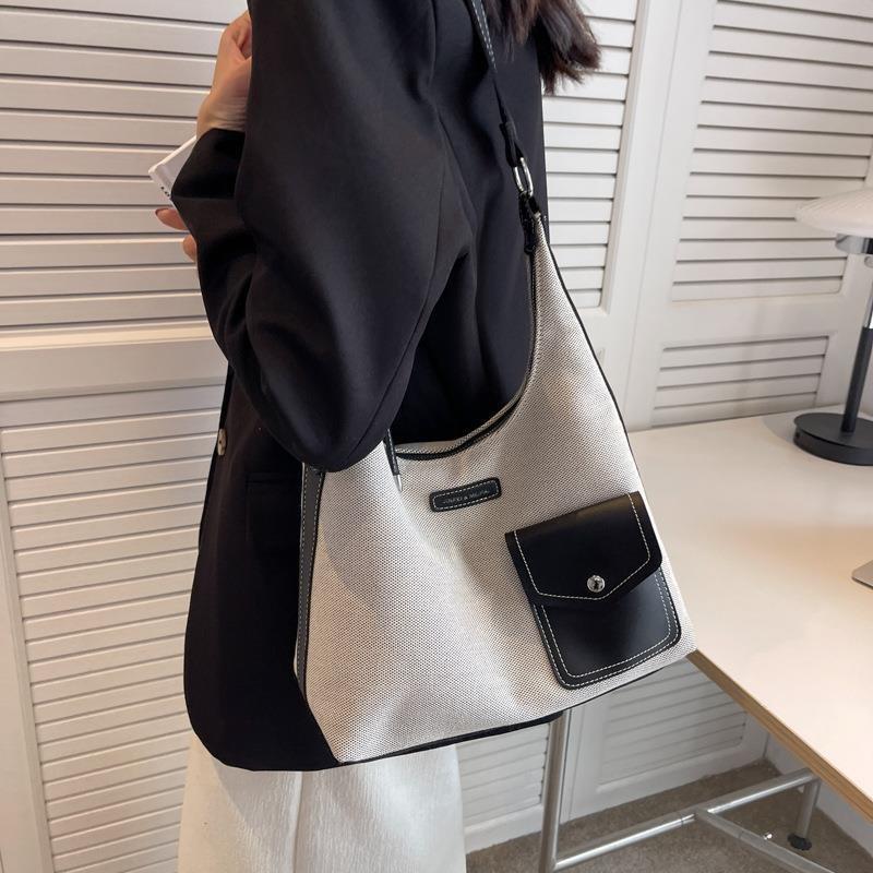 Black And Brown Canvas Tote Bag For Women 2024 Chic And Spacious With Color Block Design