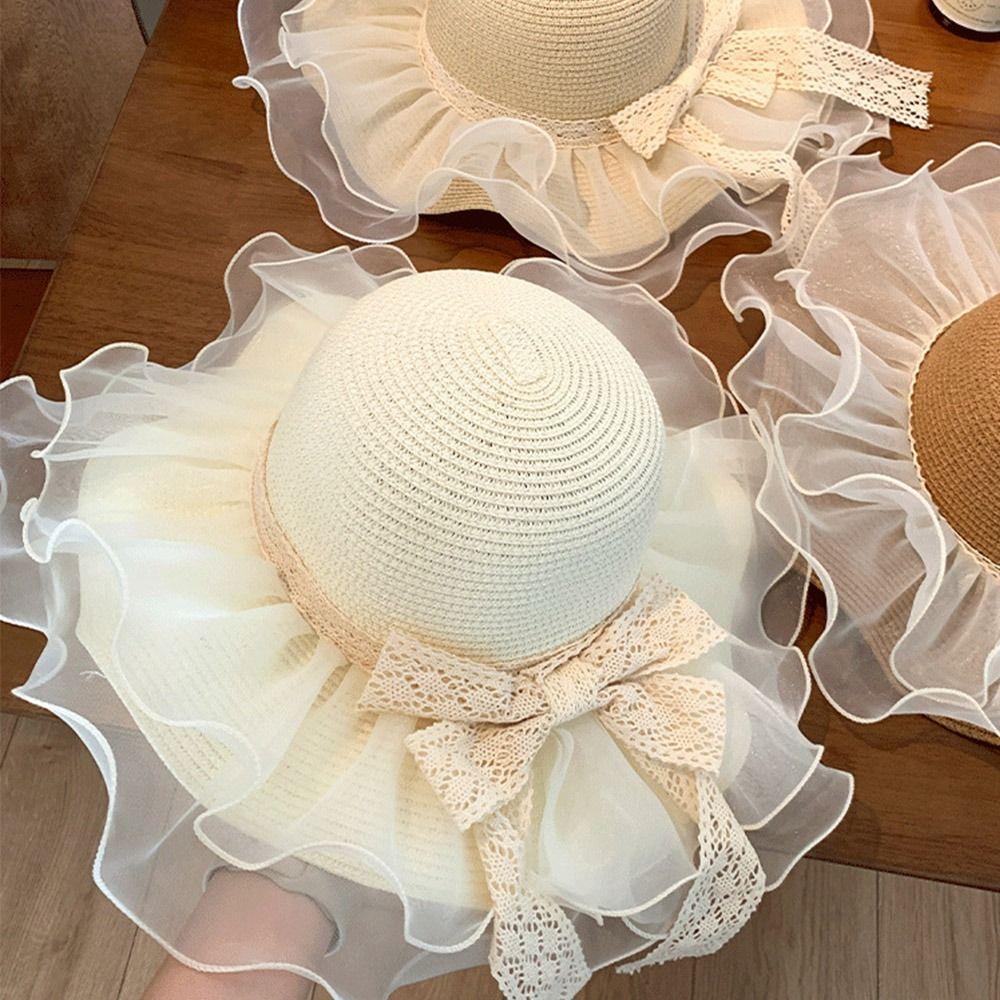 Spitzen Damen Strohhut Frühling Sommer Sonnenschutzmütze Ins Großer Rand Sonnenhut Mädchen