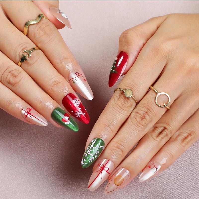 

24pcs Christmas Cat Eye Nail Tips with Bow & Snowflake Design Model DM-120 (24 Nails + Applicator Tool)