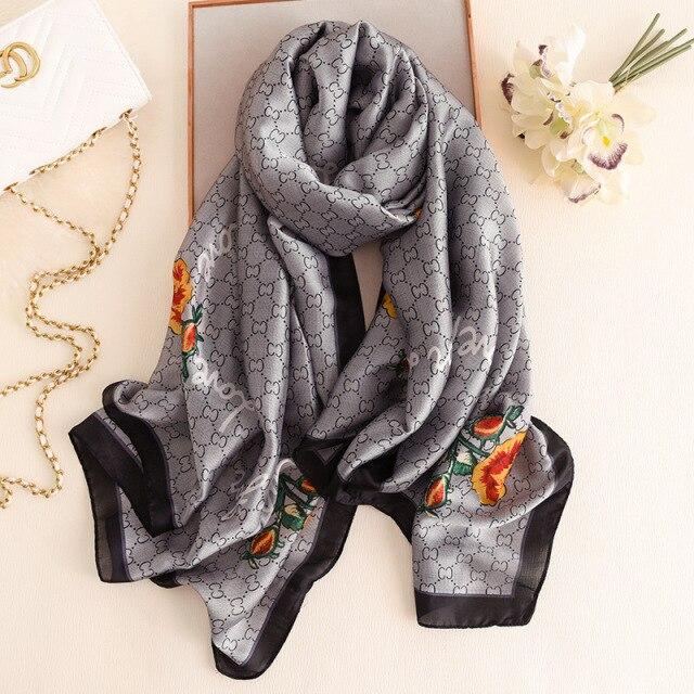 Foulard Soie Imprimé Animal Léopard Paon - Écharpe Châle Élégant Toute Saison