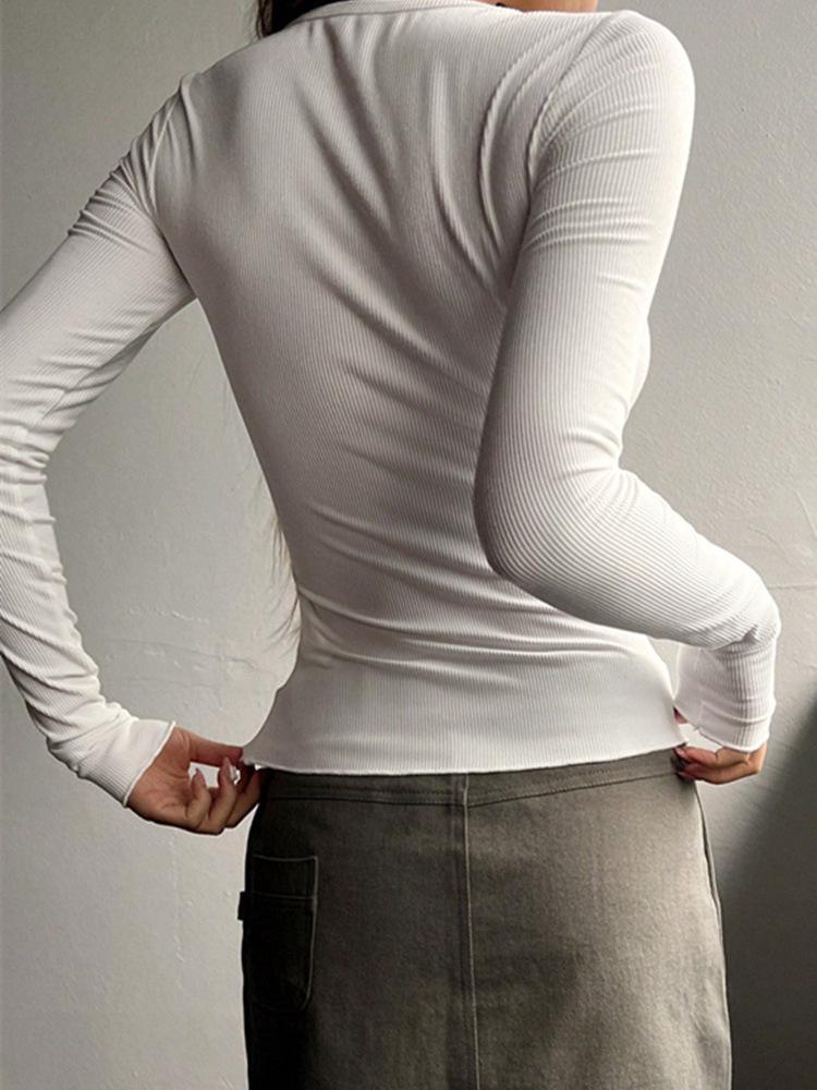 2024 Autumn/Winter Women's Button Ribbed Slim-fit Knitted Sweater for Europe and America