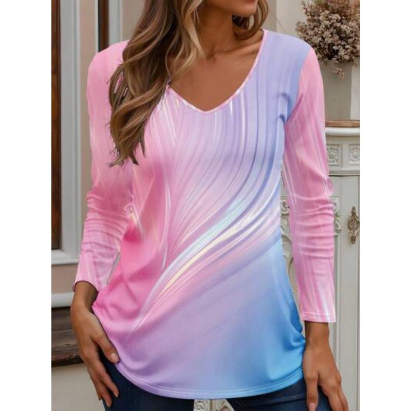 

Женская футболка с V-образным вырезом, универсальная, с длинным рукавом, новинка весны, цифровая 3D-печать 6XL