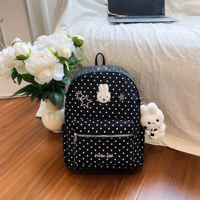 Schoolbag New Cute Miffy Rabbit Polka Dot Simple Backpack Large Capacity Going Out Lightweight Backpack Student Class School Bag Female