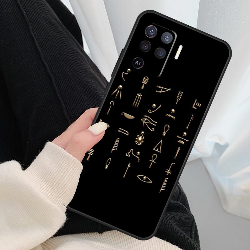 Egyptian Hieroglyphics Symbols Case For Oppo A96 A76 A16 A60 A98 A58 A78 A18 A38 A80 A40 A77 A57 A17 A74 A54 A94 A15 A5 Pro